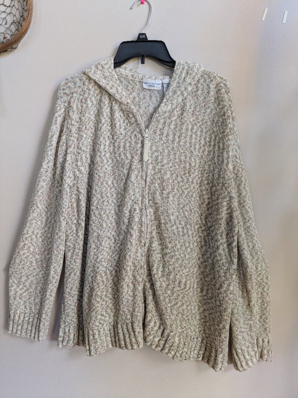 white stag ivory brown zip hooded sweater long sleeve 22W/24W #599